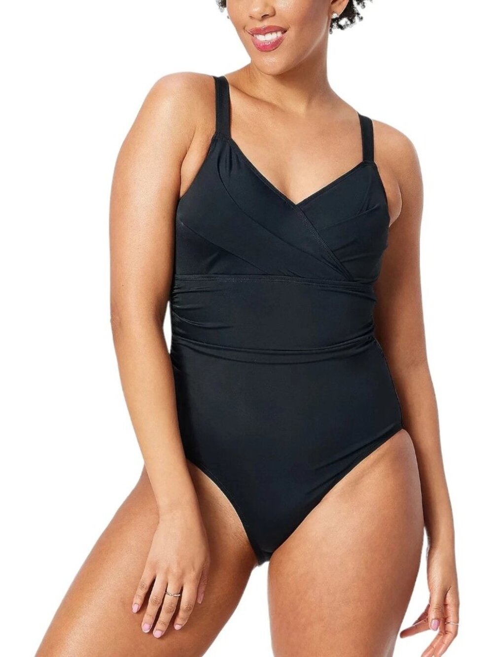Isaac Mizrahi Live! Swimsuit Size 32W Bridgehampton One Piece UPF50 Solid Black